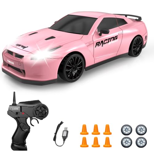 RC Drift Car, 1/24 Pink Remote Control Car for Girls, 2.4GHz 4WD High Speed Drifting RC Cars with LED Light and Drift Tires, Racing Toy Cars for Kids Adults Girl Boys, Pink - color: D.pink