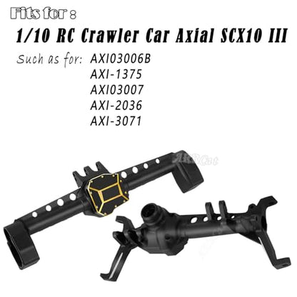 RC Upgrades Part for SCX10 III,Aluminum Front Rear Portal Axles/Brass Axle Diff Cover/Front Inner Portal Covers Steering Knuckles/Portal Covers Weights,Black