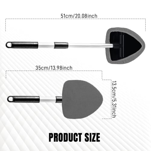Windshield Cleaner Tool, Windshield Cleaning Tool, Car Window Detailing Cleaning Kit with Extendable Handle and Reusable Microfiber Pads, Auto Glass Wiper Brush for Car Office Home (Grey) - color: Grey