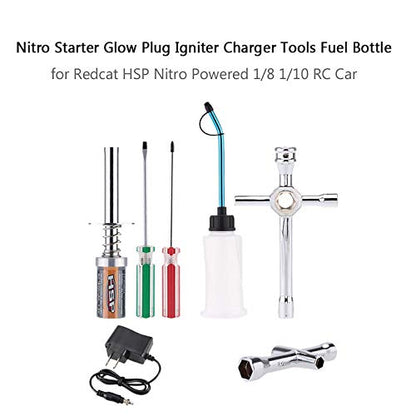 ACAGALA Nitro Starter Glow Plug Igniter Charger Tools Fuel Bottle Combo Compatible with Redcat HSP Nitro Powered 1/8 1/10 RC Car
