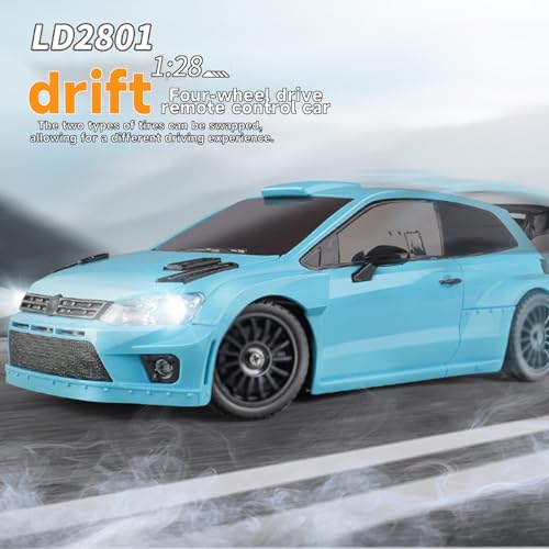 LDRC 2801 1/28 Mini RC Drift Car GTR 2.4GHz 4WD RTR with 4PCS Drift Tires Racing Radio Control Cars (Blue2) - color: Blue2
