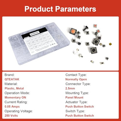 620 Pcs 24 Value Micro Momentary Tactile Switch Assortment Kit | Push Button Switch Set, Made of Plastic, Metal - style: 620 Pcs 24 Value