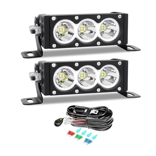 AUXTINGS 2 Pieces 6 inch Single Row White LED Light Bar 30W Off Road Light Bar Spot Beam LED Work Light Truck UTV 4x4 Cars SUVs ATVs Boats Fog Driving Light with Wiring Harness kit - size: 6 inch white