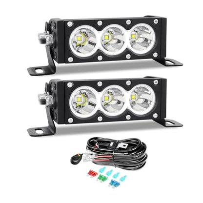 AUXTINGS 2 Pieces 6 inch Single Row White LED Light Bar 30W Off Road Light Bar Spot Beam LED Work Light Truck UTV 4x4 Cars SUVs ATVs Boats Fog Driving Light with Wiring Harness kit - size: 6 inch white