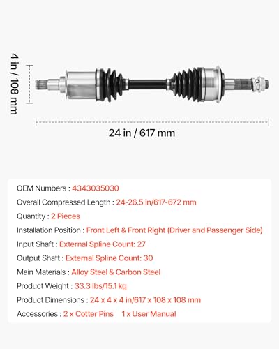 VEVOR CV Axle Shaft Assembly, 2 Pieces Front Left & Right (Driver and Passenger Side), Automotive Replacement CV Joint Axles Pair Compatible with 1996-2002 Toyota 4Runner, Alloy Steel & Carbon Steel - size: 1996-2002 Toyota 4Runner, style: Front Driver an