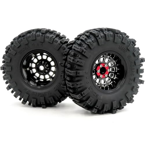 RC 2.2 Mud Slingers Tires 124mm Tall & 2.2 Beadlock Wheels Adjustable Offset 2.2 Rims Black For RC Mud Crawler Trail Gen7 Gen8 Everest 10 Axial Capra Wraith, (4-Pack, Assembled) - color: Black