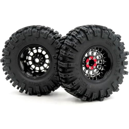 RC 2.2 Mud Slingers Tires 124mm Tall & 2.2 Beadlock Wheels Adjustable Offset 2.2 Rims Black For RC Mud Crawler Trail Gen7 Gen8 Everest 10 Axial Capra Wraith, (4-Pack, Assembled) - color: Black
