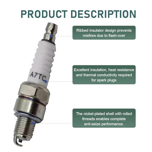 4 PCS A7TC Spark Plug with Nut, Fit for GY6 50cc 70cc 90cc 100cc 110cc 125cc 150cc ATVs Dirt Bikes Go Karts Mopeds Scooters Quad 4 Wheelers Pit Bikes Racing Bikes (White)