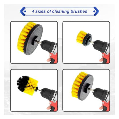 ZIMISI 4PCS Drill Brush Attachment Set, Mult-Purpose Car Wash Brush, Rotary Detailing Brush Set, Car Carpet Cleaner Brushes for Wheel, Grout, Shower, Bathroom, Floor (Yellow)