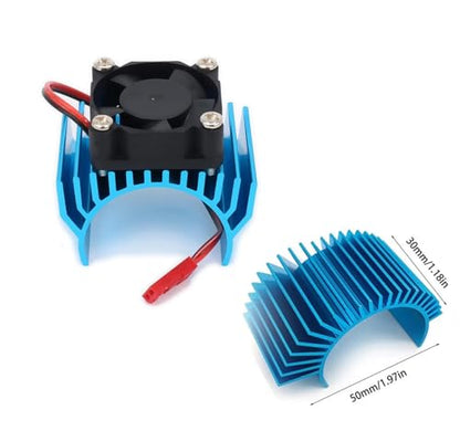 RC Motor Heatsink 540, Aluminum Motor Heat Sink with 6V Cooling Fan Fit 540 550 3650 Size Brushless Motor for 1/8 1/10 RC Car Truck Buggy Crawler(Blue)