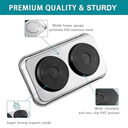 3 Pieces Magnetic Trays with 8LBs Telescoping Magnetic Pick-up Tool Set, 9.5" Rectangle, 2 Pieces 4" Stainless Steel Magnet Parts Tray for Screws, Sockets, Bolts, Mechanic's - size: 9.5", 2 x 4"+8LB Pickup