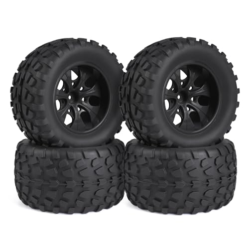 Hosim 70 * 125 mm RC Tires, All Terrain Soft Tire Mounted on 12mm Hex Wheels (Set of 4) for 1/10 RC Cars (Black Wheel hub) - color: Black