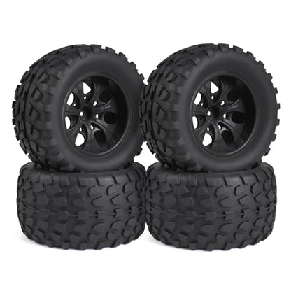 Hosim 70 * 125 mm RC Tires, All Terrain Soft Tire Mounted on 12mm Hex Wheels (Set of 4) for 1/10 RC Cars (Black Wheel hub) - color: Black