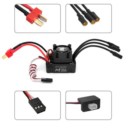Surpass Hobby M2430 7200KV Motor & 35A ESC for 1/14-1/18 RC Trucks | CNC aluminum Brushless motor with waterproof ESC, multi safety protection - size: 7200KV