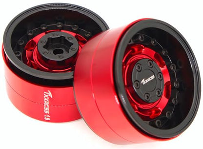 RC 1.9 Beadlock Wheels Adjustable 2 Offsets Rims Hub Aluminum Upgrades for 1/10 RC Crawler Axial SCX10 RR10 Wraith TRX4 TRX-6 XN (Red & Black) XN1909 - color: Red & Black