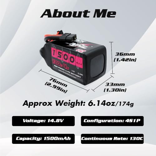 CNHL Black Series 1500mAh 4S Lipo Battery 14.8V 130C XT60 Plug (2 Packs) | Provides extended flight time with strong punch for 5-6 inch freestyle, racing FPV quads, and cine rigs.