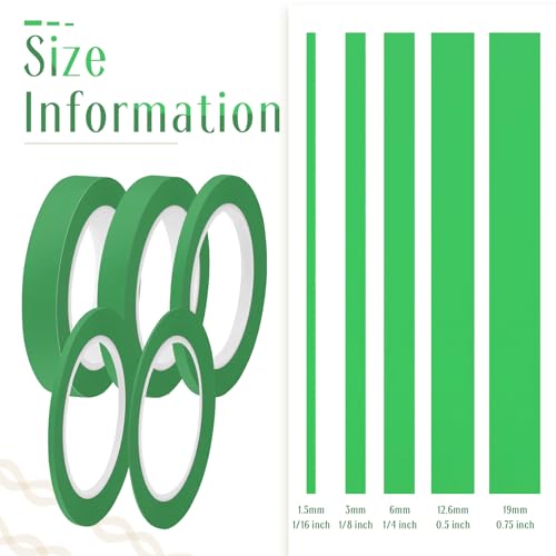 Xuniea 5 Rolls Fine Line Vinyl Tape, 1/16, 1/8, 1/4, 1/2, 3/4 Inch, Green | Masking Tape Automotive Car Auto Paint for Curves, High Temperature Vinyl Low Tack - color: Green, size: 1/16, 1/8,1/4, 1/2, 3/4 Inch