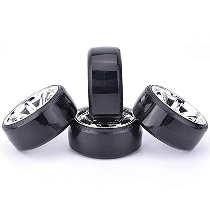 4Pcs 63mm RC Drift Car Tires Hard Tyres Plastic Wheel Rims for 1/10 On-Road Drifting Car for HSP Tamiya HPI Kyosho Spare Parts(Silver) - color: Silver
