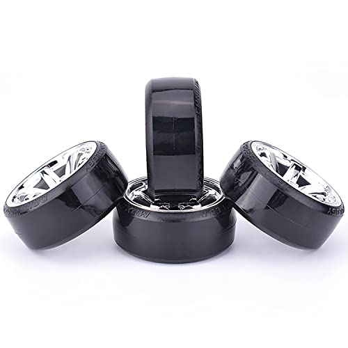 4Pcs 63mm RC Drift Car Tires Hard Tyres Plastic Wheel Rims for 1/10 On-Road Drifting Car for HSP Tamiya HPI Kyosho Spare Parts(Silver) - color: Silver