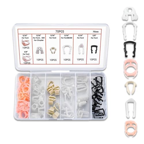 70 Pcs Fuel Line Retainer Clip Assortment Kits, Automotive Nylon Fuel Line Repair Kit Fuel Hose Retainer Clips Replacement 3/8" 5/16" Fuel Line Clamp with Storage Case, Universal