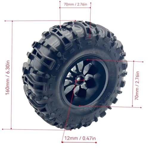 Glued 6.3" Height Larger 1/10 RC Monster Truck Tires Wheels Set 12mm Hex 2.8 RC Tires for Traxxas Rustler Hoss Stampede 2WD 4x4 VXL Redcat Volcano EPX Blackout XTE - style: huge RC truck tires 1/10