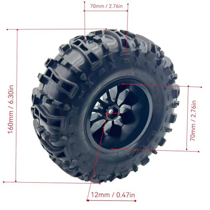 Glued 6.3" Height Larger 1/10 RC Monster Truck Tires Wheels Set 12mm Hex 2.8 RC Tires for Traxxas Rustler Hoss Stampede 2WD 4x4 VXL Redcat Volcano EPX Blackout XTE - style: huge RC truck tires 1/10