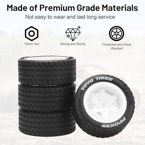 1/14 RC Car On-Road Drift Tires, daitoku 12mm Hex RC Racing Tires for Tamiya M08/05/06 MF-01X - Style E (White) - style: Style E