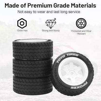 1/14 RC Car On-Road Drift Tires, daitoku 12mm Hex RC Racing Tires for Tamiya M08/05/06 MF-01X - Style E (White) - style: Style E
