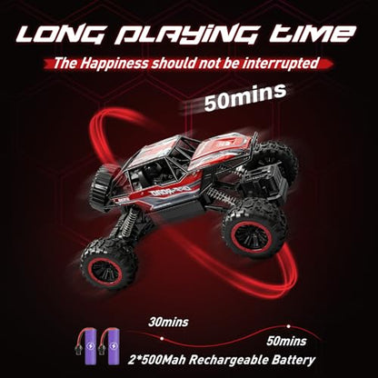 1:12 Large RC Monster Truck for Boys 8-12 with 2 Remote Batteries, 12 MPH Off-Road Remote Control Truck with Light, RC Car Toy Gift for Kids 8-12, 2 Rechargeable Car Batteries