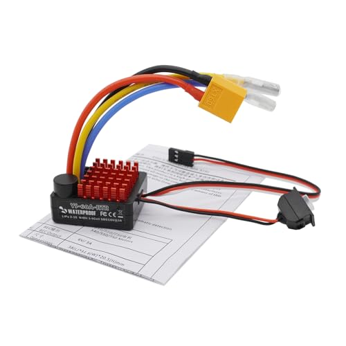 60A Brushed ESC Electronic Speed Controller Waterproof for 1/10 RC Car RC Boat for use with 540/550 Motors (XT60 Plug)