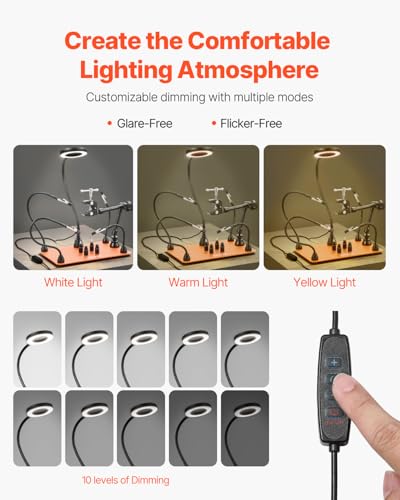 VEVOR Magnetic Helping Hands Soldering Station, Third Hand Soldering Tool with Gooseneck LED Magnifying Lamp, 4 PCB Holders & 360 Hot Air Gun Holder for Electronic Repair Craft Hobby - style: with Heat Gun Holder