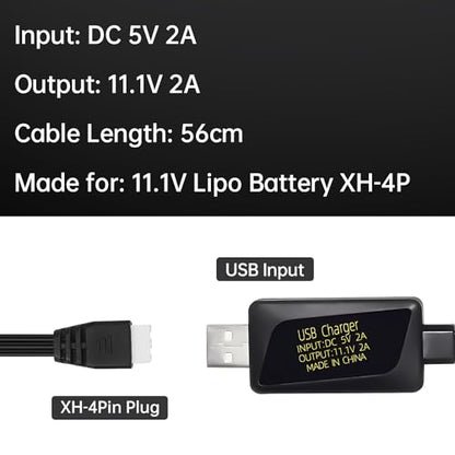 2PCS 3S 11.1V 2A USB Charger for Remote Control Cars, Ships, Drones, Air Guns, and RC Toys 11.1V Battery USB Charging Cable