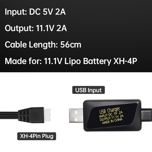 3S 11.1V 2A USB Fast Charging Cable for RC Cars, Drones, Car Models, RC Boats, Air Gun Toys Battery Charger with Overcharge Protection Overvoltage Protection LED Display