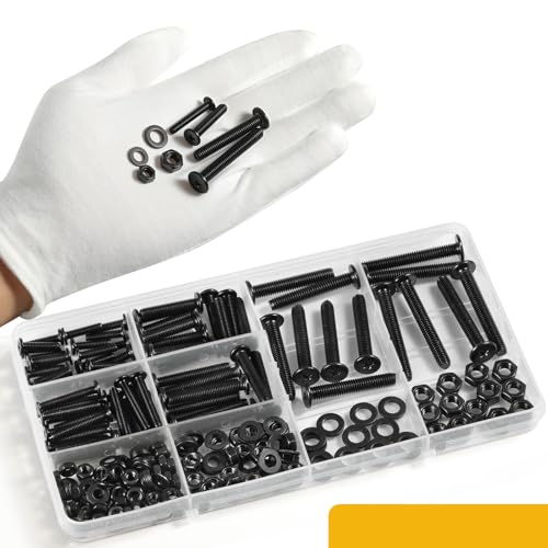 231Pcs Machine Screws and Nuts Assortment Kit,M4 M5 M6 Phillips Flat Round Head 304 Stainless Steel Metric Nuts and Bolts Washers Kit Black,for Wall Plate Switch/Furniture Assembly - size: M4/5/6 231PCS SS Machine Black