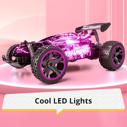 Tecnock RC Cars for Kids, 1:18 Scale 2WD RC Car with LED Lights, 2.4GHz Remote Control Car with USB-C Easy Charging & 50 Mins Playtime, Toys Gifts for Boys & Girls Ages 8-12 - color: Pink