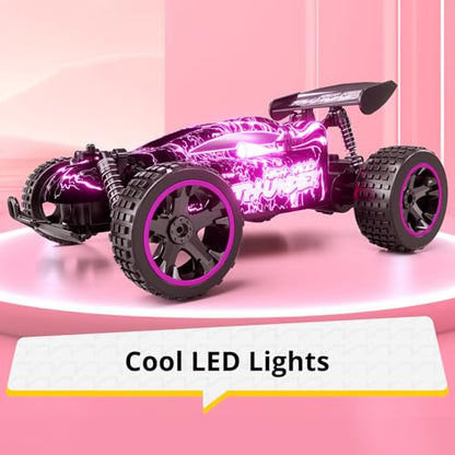Tecnock RC Cars for Kids, 1:18 Scale 2WD RC Car with LED Lights, 2.4GHz Remote Control Car with USB-C Easy Charging & 50 Mins Playtime, Toys Gifts for Boys & Girls Ages 8-12 - color: Pink