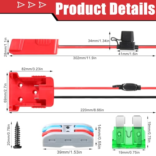 Pickmesh 6 Packs Wheels Adapter Compatible with Milwaukee 18v Battery Adapter Converter Kit for RC Car Robotics RC Truck DIY Use Power Connector with 12AWG Wire Fuses and Wire Terminals