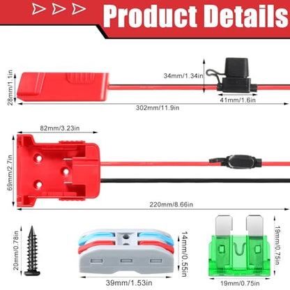 Pickmesh 6 Packs Wheels Adapter Compatible with Milwaukee 18v Battery Adapter Converter Kit for RC Car Robotics RC Truck DIY Use Power Connector with 12AWG Wire Fuses and Wire Terminals