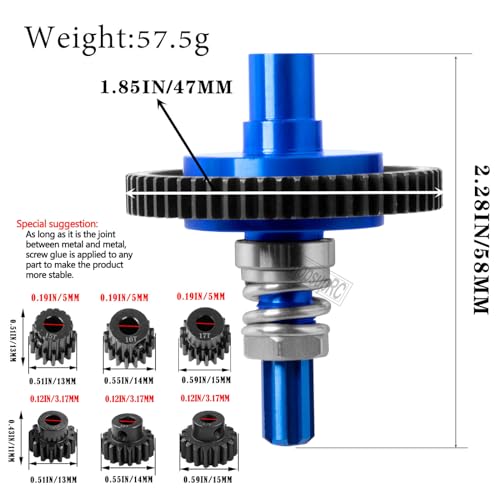 Metal Spur Gear Slipper Clutch 57T(0.8) with 3.17/5mm Pinion Gear Sets (15T/16T/17T) Upgrades Parts for 1/10 Granite/Senton/Big Rock/Vorteks 3s & 550,Kraton/Outcast 4S,1/8 Typhon 3s,Navy Blue