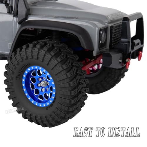 RC 1.3 Beadlock Wheels and Tires for 1/18 TRX4M 1/24 SCX24 FCX24 RC Crawler Car,4pcs RC 1.3 in Brass Rims & Aluminum Beadlock Wheels Rims and Tires,Navy Blue - color: Navy Blue - (4pcs 1.3 Tires)