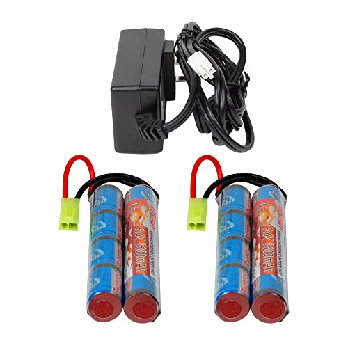 Tenergy Combo Charger and 2 Pack 9.6V NiMH 1600mAh Rechargeable Butterfly Battery Packs with Mini Tamiya Connector for Airsoft AEGs