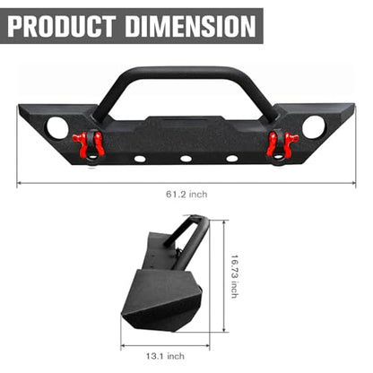 Front Bumper for 2007-2018 Jeep JK,Winch Mounting Plate and D-ring | Rock Crawler Off Road Bumper with Fog Light Hole for 2007-2018 Jeep Wrangler JK - size: 2007-2018 JK Front Bumper