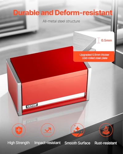 VEVOR Metal Tool Box, 8.6-inch, Portable Metal Tool Box with 3 Drawers, Small Tool Chest with EVA Liners and PP Feet Pads, Heavy-Duty Steel With Ball Bearing Opening and Powder Coated Finish, Red - size: 3 Drawers-Red