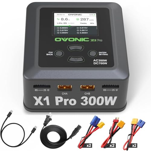 OVONIC X1 Pro Dual RC LiPo Balance Charger for 1S-6S Lipo Batteries, Life/NiCd/NiMH/LiHV, AC 300W/DC 700W 16A, Sync Charging Mode