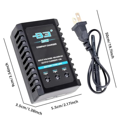 Li-po Battery Charger for 2S 3S Battery,7.4-11.1V 20W with XH3P XH4P Plug B3 Charger for RC Toy & Model, RC Battery Chargers with Smart Chip for Airsoft Gun SCX24 Battery