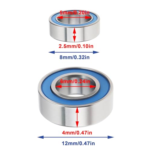 ECSiNG 20Pcs RC Car Rubber Sealed Ball Bearings Kit 6x12x4mm 5x8x2.5mm Compatible with Super Clod Buster Bullhead for Gearbox Counter Gear Wheel