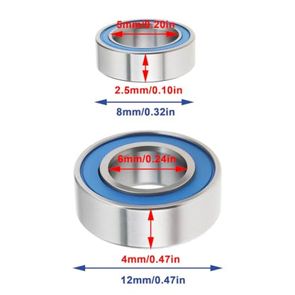ECSiNG 20Pcs RC Car Rubber Sealed Ball Bearings Kit 6x12x4mm 5x8x2.5mm Compatible with Super Clod Buster Bullhead for Gearbox Counter Gear Wheel