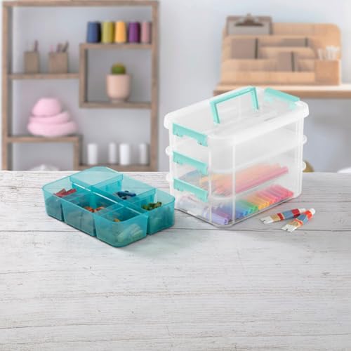 Sterilite 6 Pack Plastic Storage Box Container, 3 Layer, Stack and Carry, Clear/Blue - size: 6 Pack
