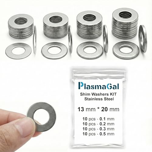 Shim Washers Stainless Steel Assortment 13x20 Precision Spacer Kit for Bearings Gearboxes CNC and RC. 40 Pieces 10 Units x 0.1/0.2/0.3/0.5 mm Deburred Flat Tight Tolerance Professional Use - size: 13x20