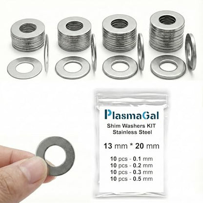 Shim Washers Stainless Steel Assortment 14x20 Precision Spacer Kit for Bearings Gearboxes CNC and RC. 40 Pieces 10 Units x 0.1/0.2/0.3/0.5 mm Deburred Flat Tight Tolerance Professional Use - size: 14x20